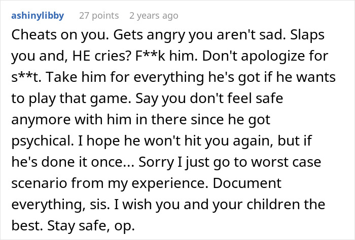 Comment discussing a man asking for divorce and reacting negatively when his wife jokes about the situation.